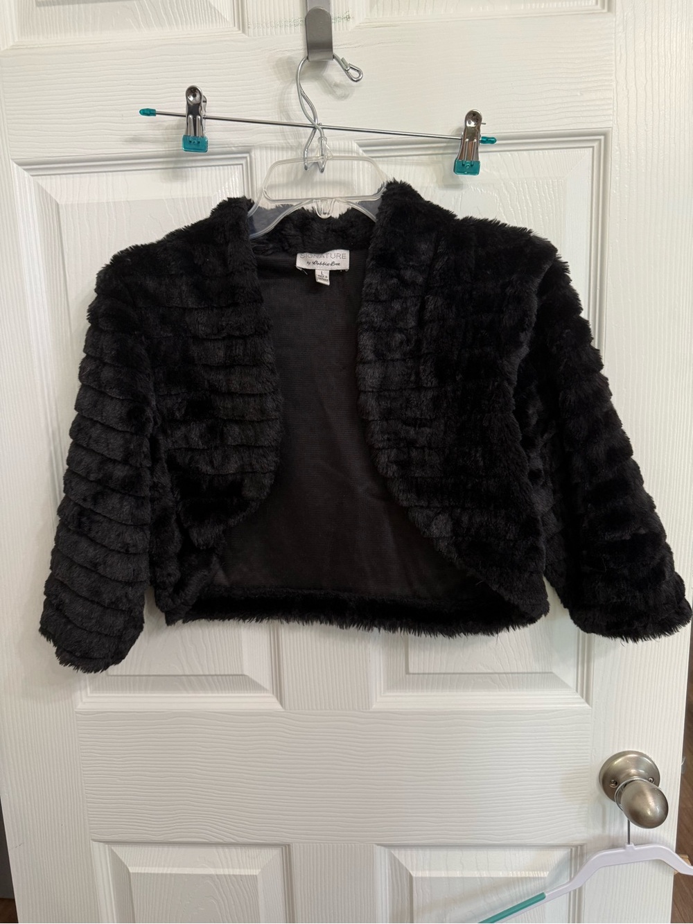 Robbie Bee Signature Black Faux Fur Cropped Jacket Women’s L Glam Evening